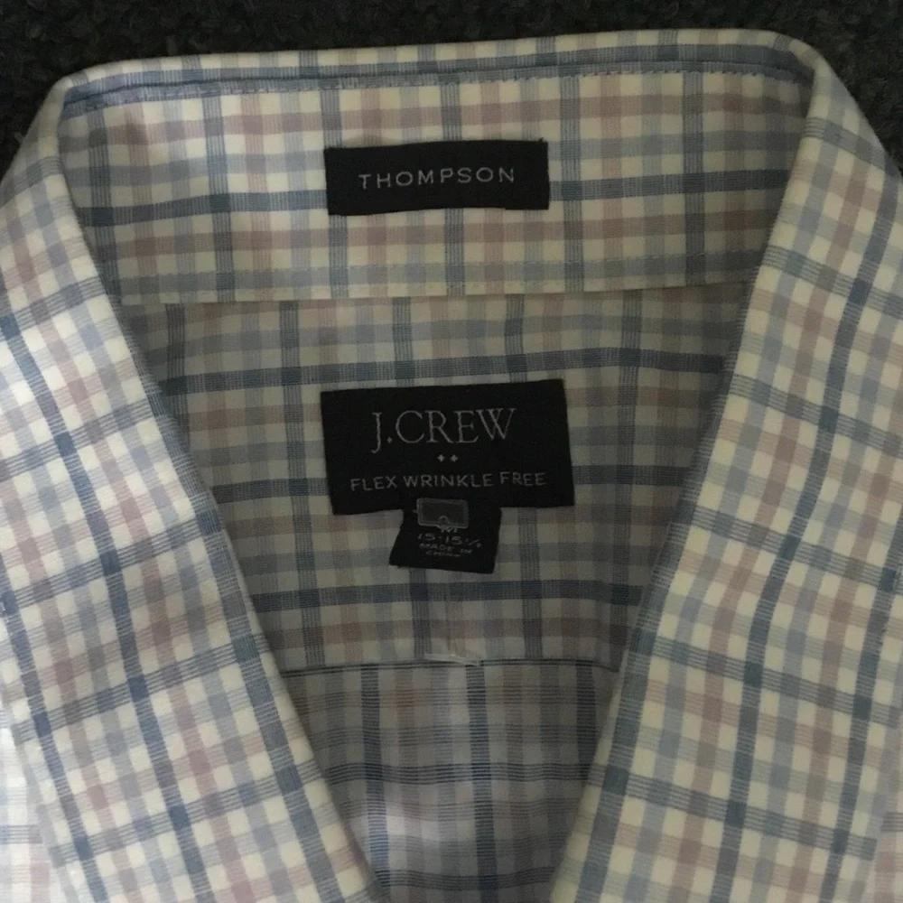 J. Crew Men's Light Blue and Gray Plaid Dress Shirt